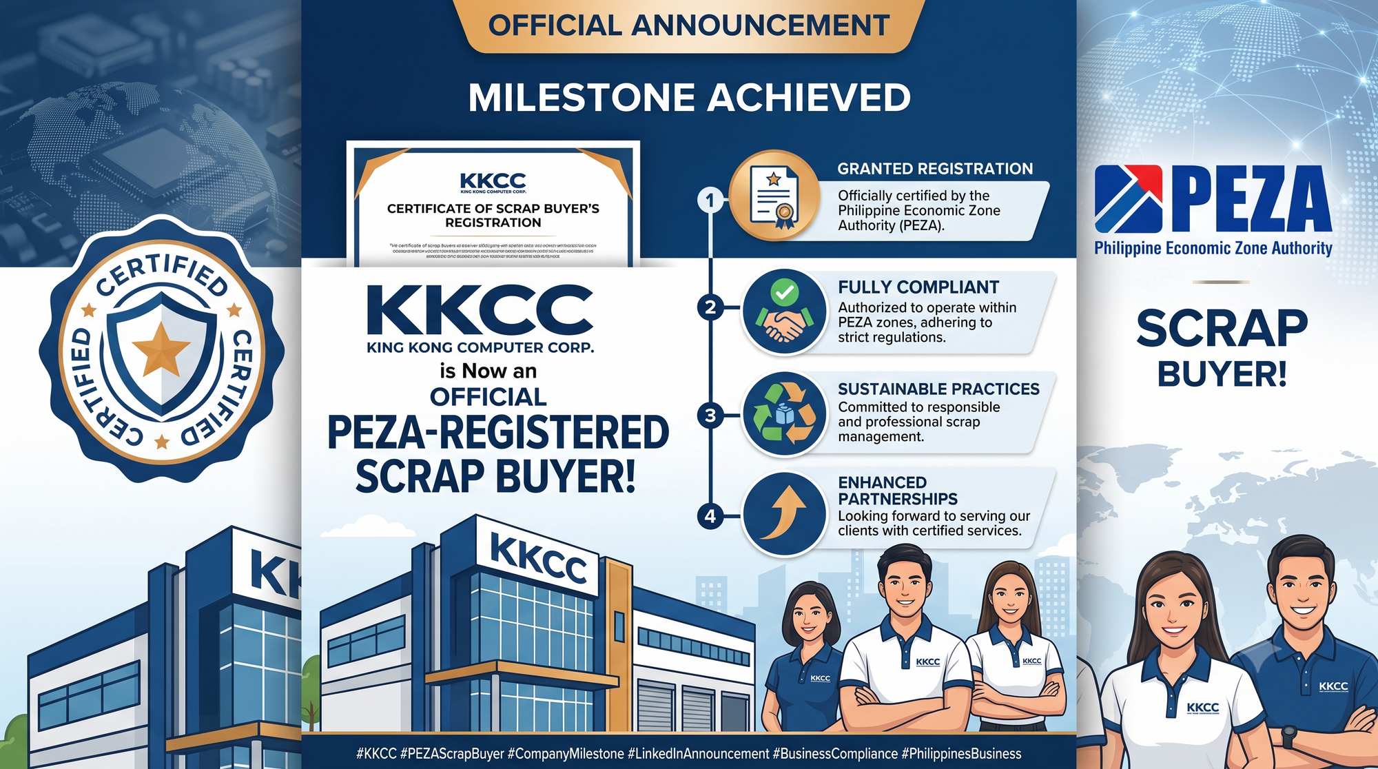 KKCC King Kong Computer Corp. is Now an Official PEZA-Registered Scrap Buyer