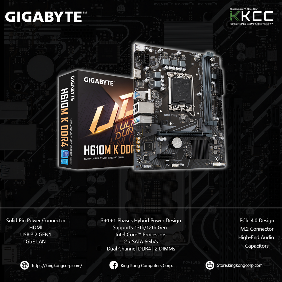 GIGABYTE H610M K DDR4 MOTHERBOARD | INTEL CORE GEN 12-15 SUPPORT | INTEL H610 EXPRESS CHIPSET (BRANDNEW)