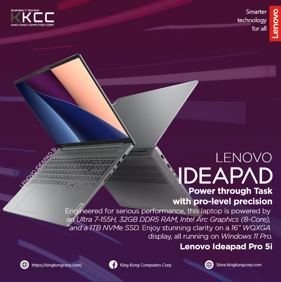 LENOVO IDEAPAD PRO 5i | 16" | Ultra 7-155H | D5-32GB | 1TB NVME SSD | Intel Arc Graphics | Win 11 PRO
