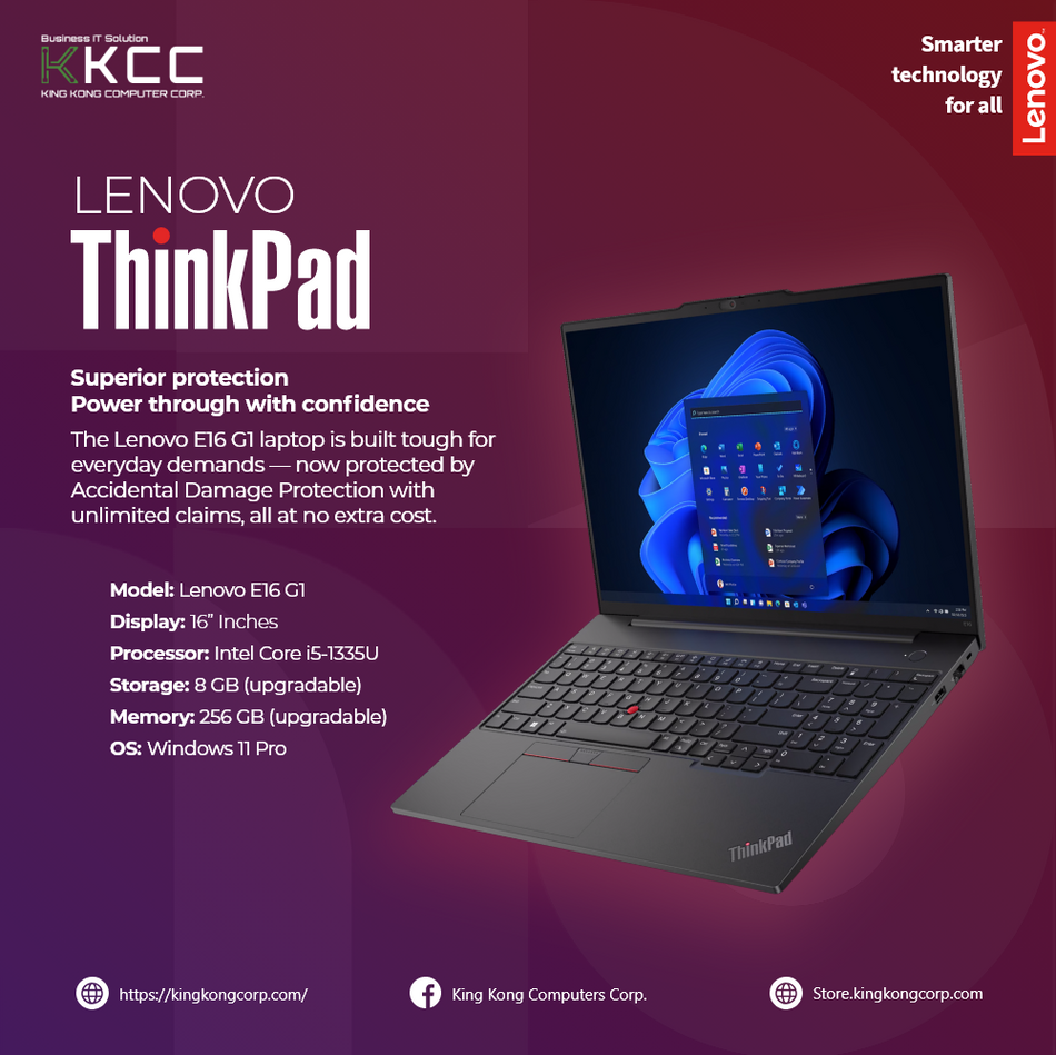 LENOVO THINKPAD E16 GEN 1 | 16'' WUXGA | Intel Core i5-1335U | 8GB DDR4 | 256GB SSD | WINDOWS 11 PRO (BRANDNEW)